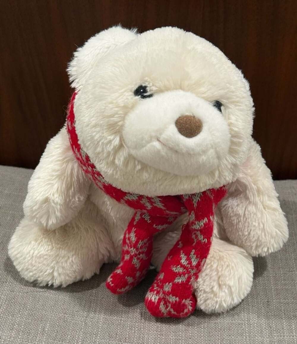 Gund Snuffles White Polar Bear Plush With Red Knit Scarf